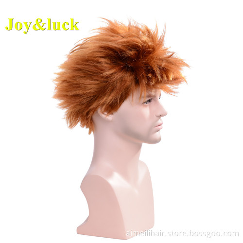Men's Wig Golden Brown Color Wholesale Price Wigs Free Part Male Hair Natural Straight Man Short Synthetic Hair Wigs
